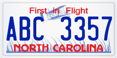 NC license plate ABC3357