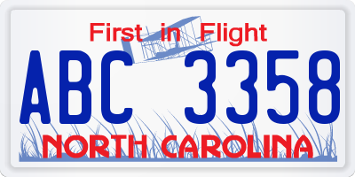 NC license plate ABC3358
