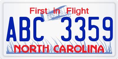 NC license plate ABC3359
