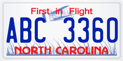 NC license plate ABC3360