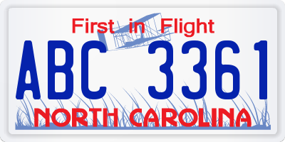 NC license plate ABC3361