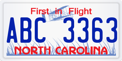 NC license plate ABC3363