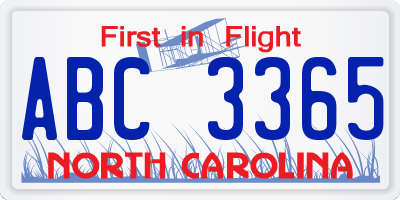 NC license plate ABC3365