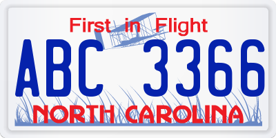 NC license plate ABC3366