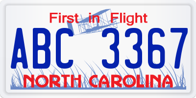 NC license plate ABC3367