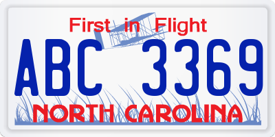 NC license plate ABC3369
