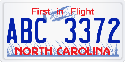 NC license plate ABC3372