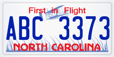 NC license plate ABC3373