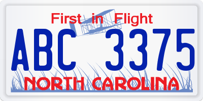 NC license plate ABC3375