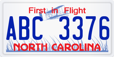 NC license plate ABC3376