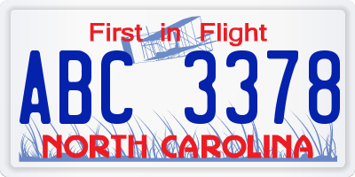 NC license plate ABC3378