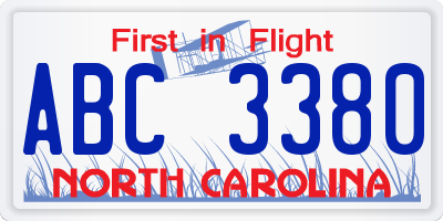NC license plate ABC3380