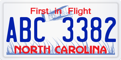 NC license plate ABC3382