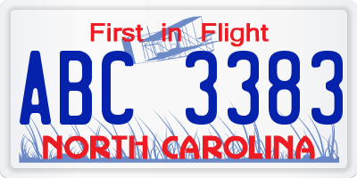 NC license plate ABC3383