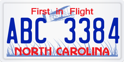 NC license plate ABC3384