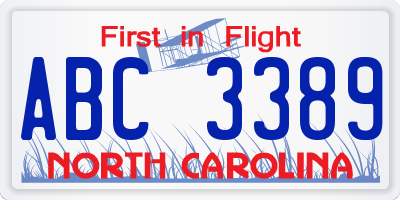 NC license plate ABC3389