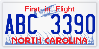 NC license plate ABC3390