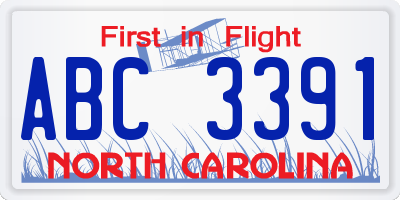 NC license plate ABC3391