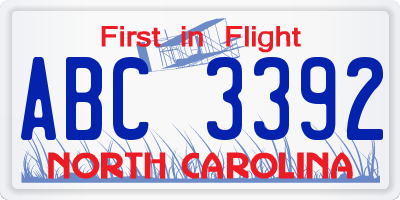NC license plate ABC3392