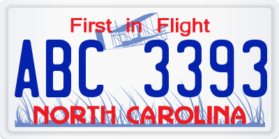 NC license plate ABC3393
