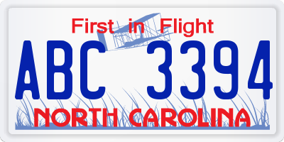 NC license plate ABC3394