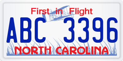 NC license plate ABC3396