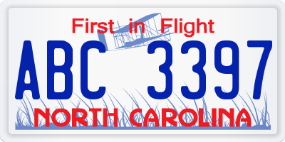NC license plate ABC3397