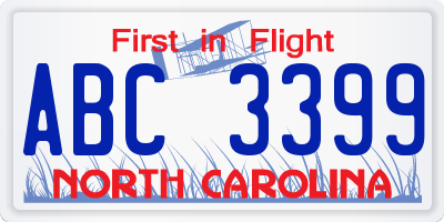 NC license plate ABC3399