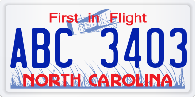 NC license plate ABC3403