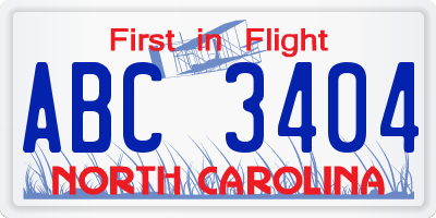 NC license plate ABC3404