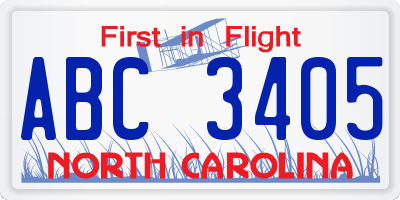 NC license plate ABC3405