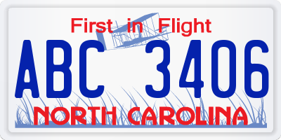 NC license plate ABC3406