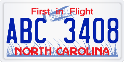 NC license plate ABC3408