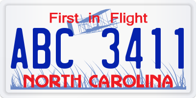 NC license plate ABC3411