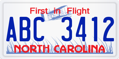 NC license plate ABC3412