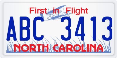 NC license plate ABC3413