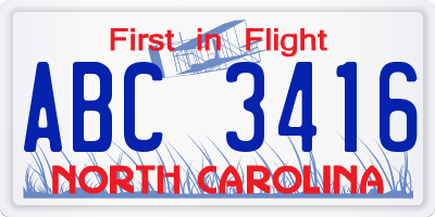 NC license plate ABC3416