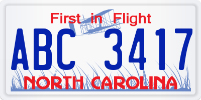 NC license plate ABC3417