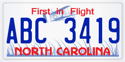 NC license plate ABC3419