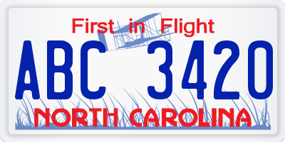 NC license plate ABC3420