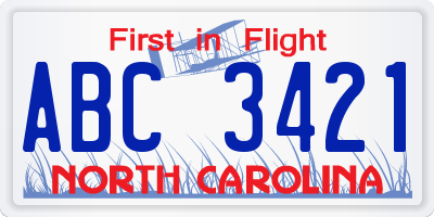 NC license plate ABC3421
