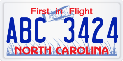 NC license plate ABC3424