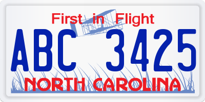 NC license plate ABC3425