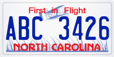NC license plate ABC3426