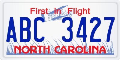 NC license plate ABC3427
