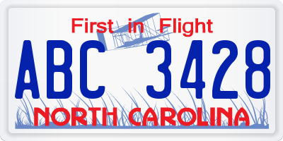 NC license plate ABC3428