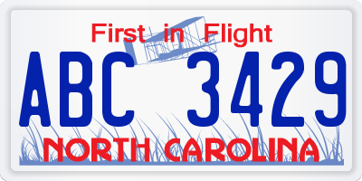 NC license plate ABC3429