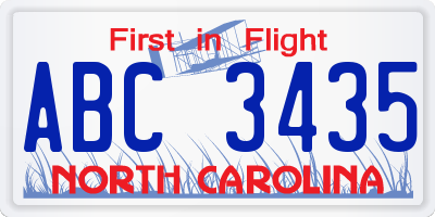 NC license plate ABC3435