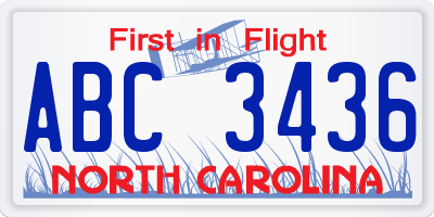 NC license plate ABC3436