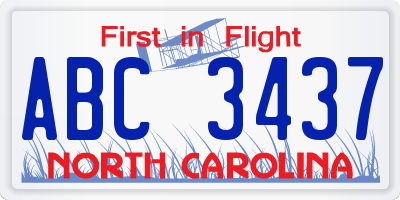 NC license plate ABC3437